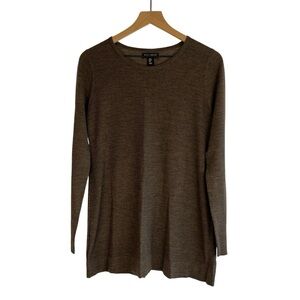 WILLI SMITH Womens Fine Merino Wool Brown Textured Tunic Sweater Faux Button M
